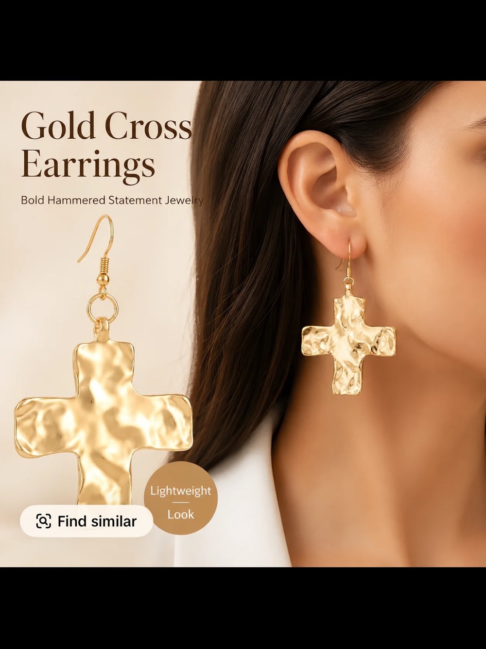 BOLD Gold Cross Hammered Drop Earrings - Elegant Women's Jewelry